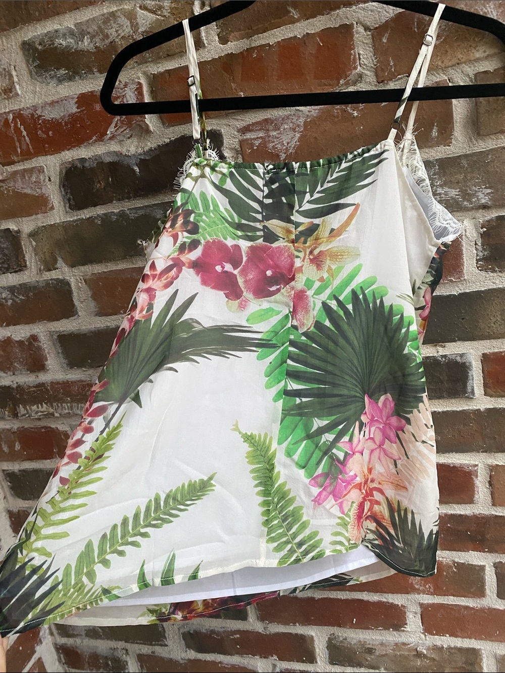 AS by DF Paradise Floral White Lace-Trim Silk Cami Size Small - Picture 8 of 15